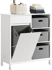 Bathroom Laundry Cabinet with Hidden Basket Drawers Storage Unit White