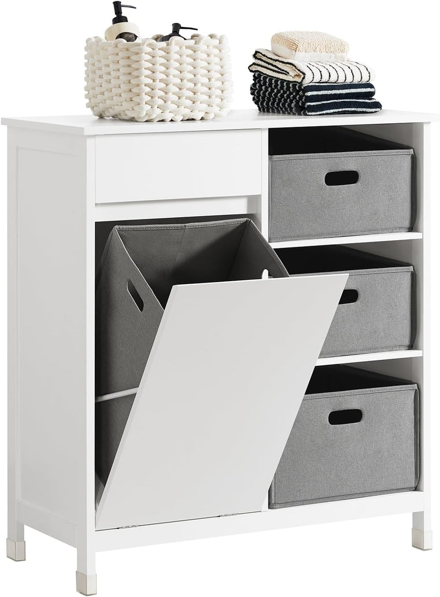Bathroom Laundry Cabinet with Hidden Basket Drawers Storage Unit White