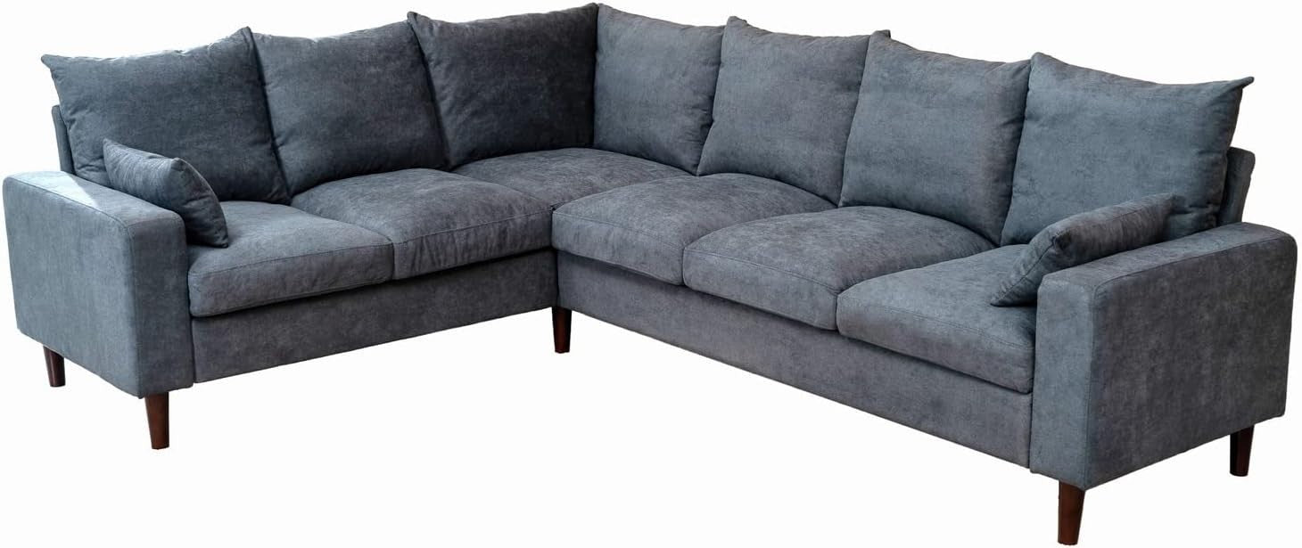 L Shape Grey Fabric Corner Sofa 6 Seater with Wood Legs Compact & Comfy