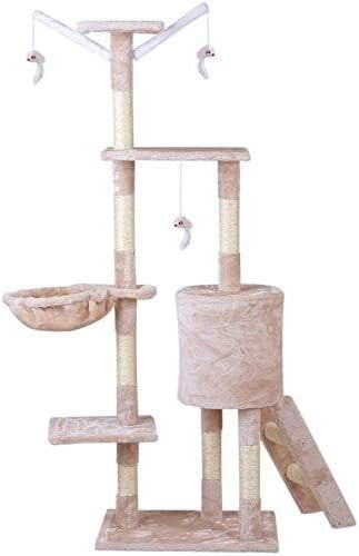 Cat Tree Tower Easy Climber Scratching Post Condo Platforms Beige