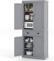 182cm Grey Kitchen Pantry Cupboard | 4 Adjustable Shelves & Drawer
