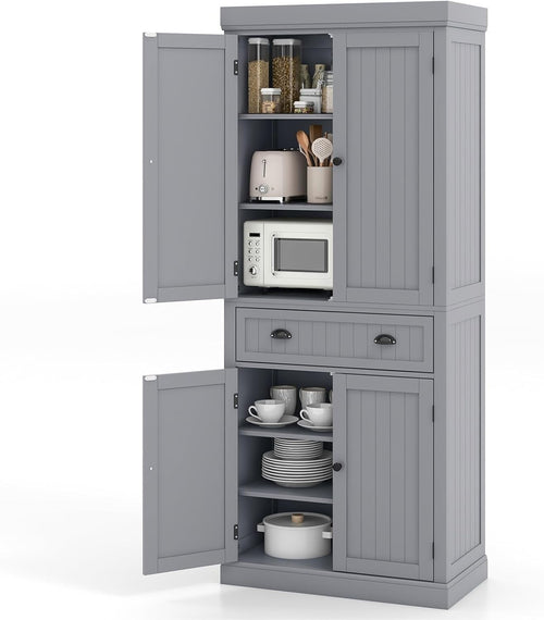 182cm Grey Kitchen Pantry Cupboard | 4 Adjustable Shelves & Drawer