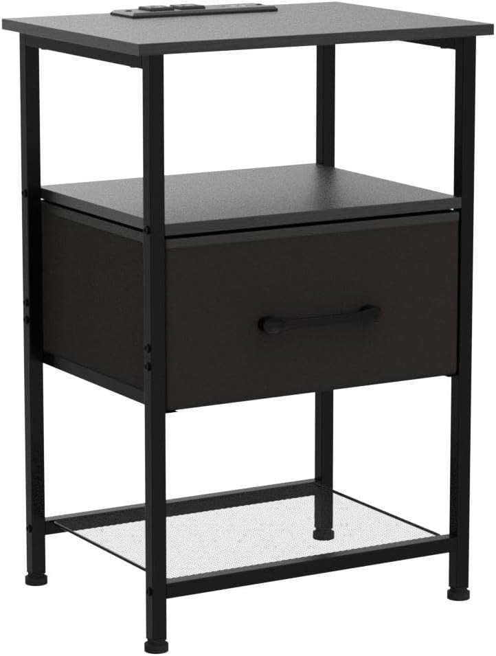 Set of 2 Smart LED Bedside Tables with Drawer, USB & Power Ports