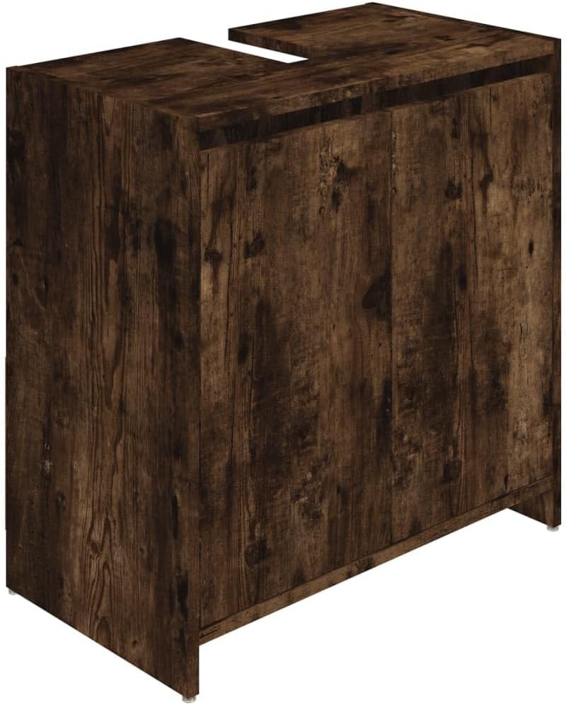 Rustic Oak Bathroom Sink Cabinet – 2 Door Under Sink Storage Unit 60x61cm