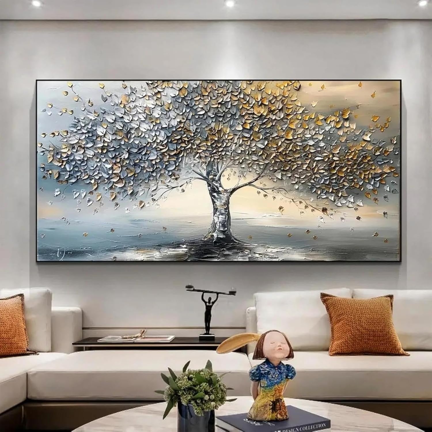 Tree of Life Canvas Wall Art 50x100cm Blue Gold Frameless