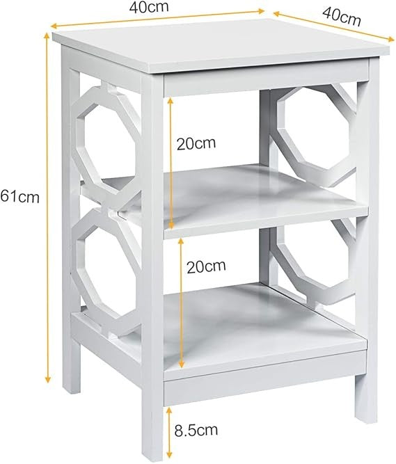 White 3-Tier Bedside Table with Shelves | Modern Narrow Nightstand Storage Unit