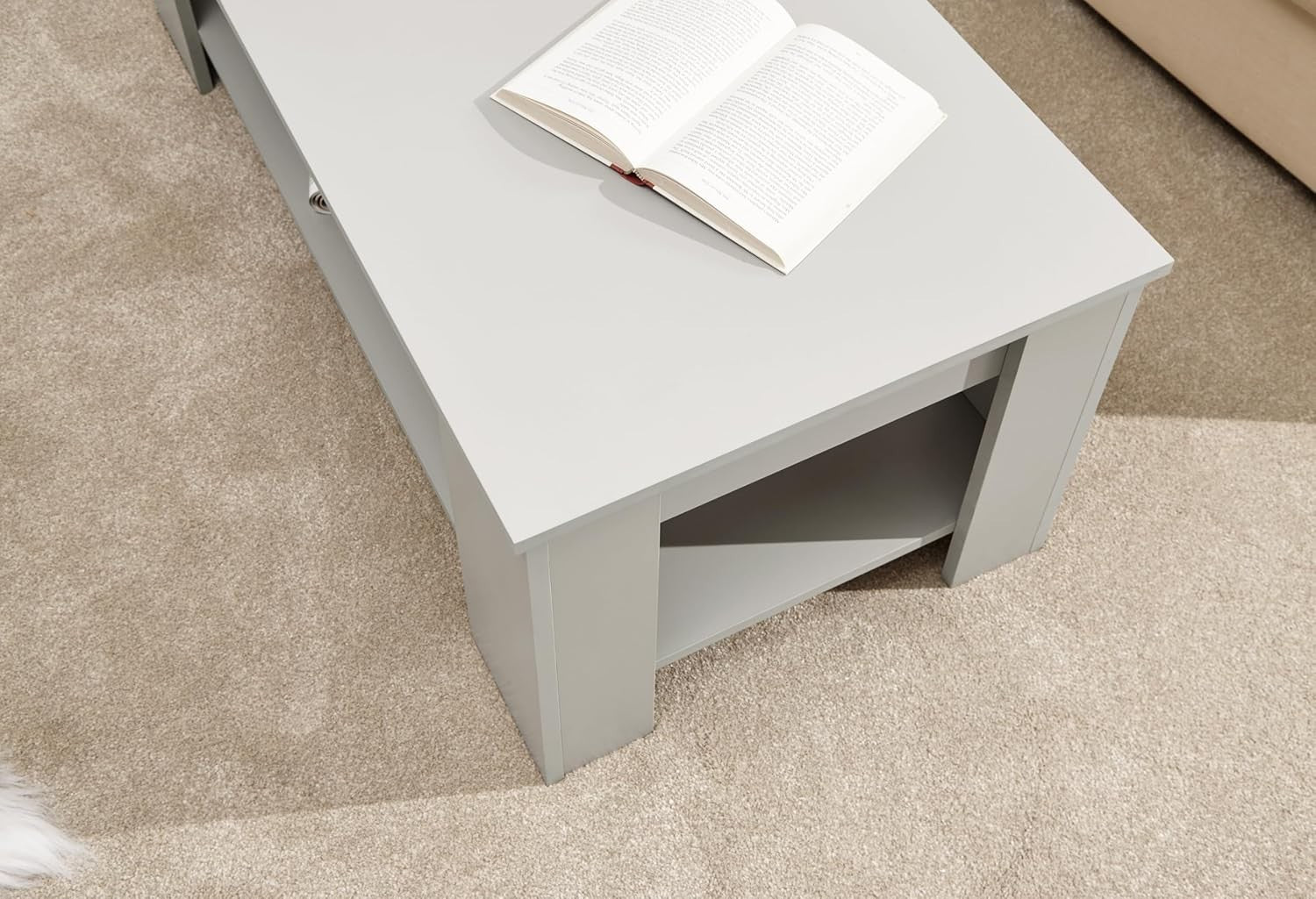 Modern Lift Top Coffee Table with Hidden Storage & Shelf Grey 105x50cm
