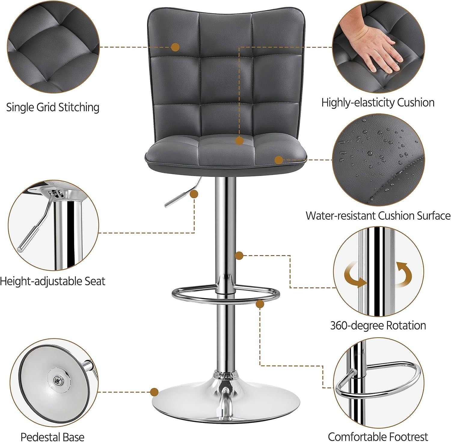 Adjustable Swivel Bar Stools Set of 2 Faux Leather Counter Chairs