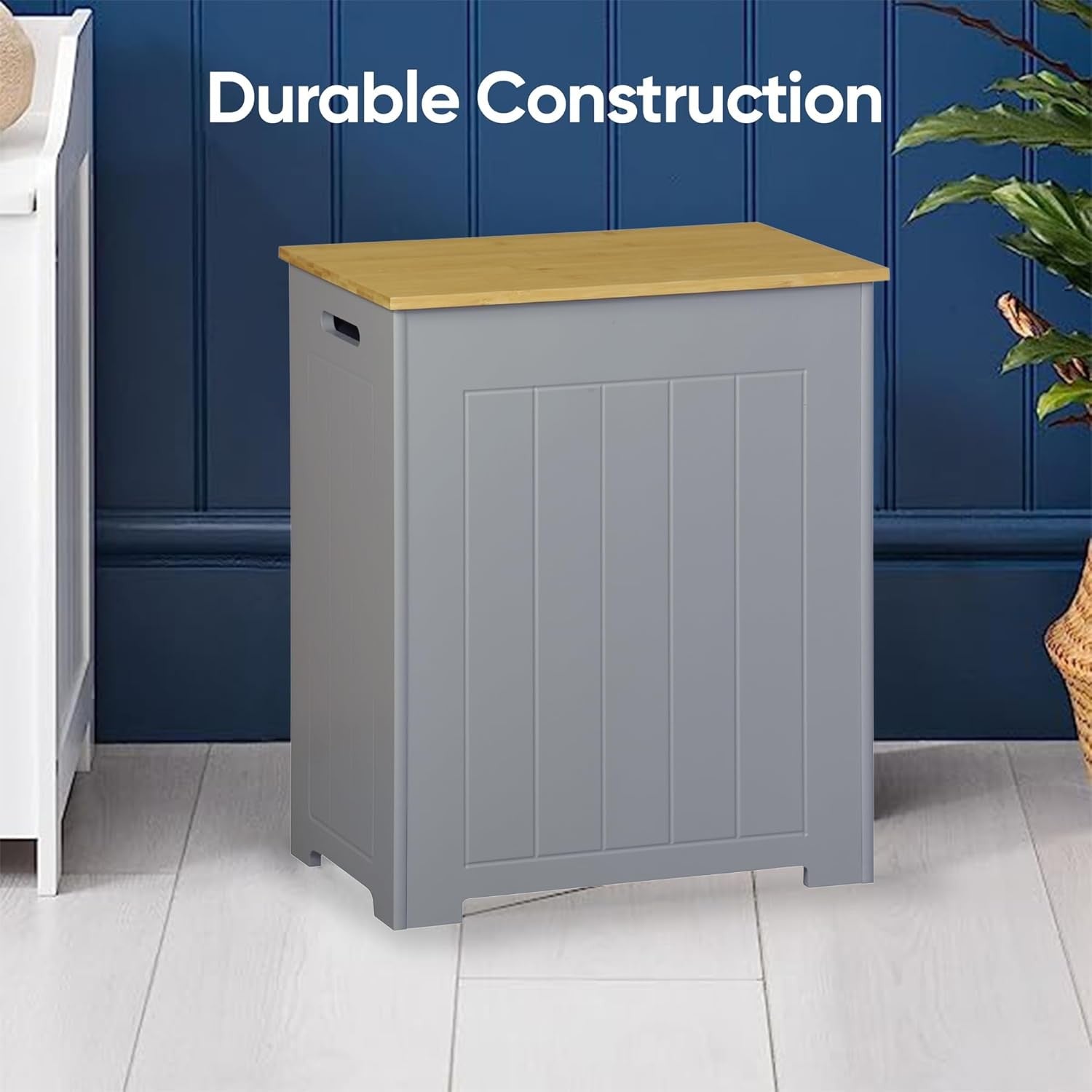 Bathroom Laundry Storage Cabinet Freestanding Hamper Waterproof Wooden Cupboard