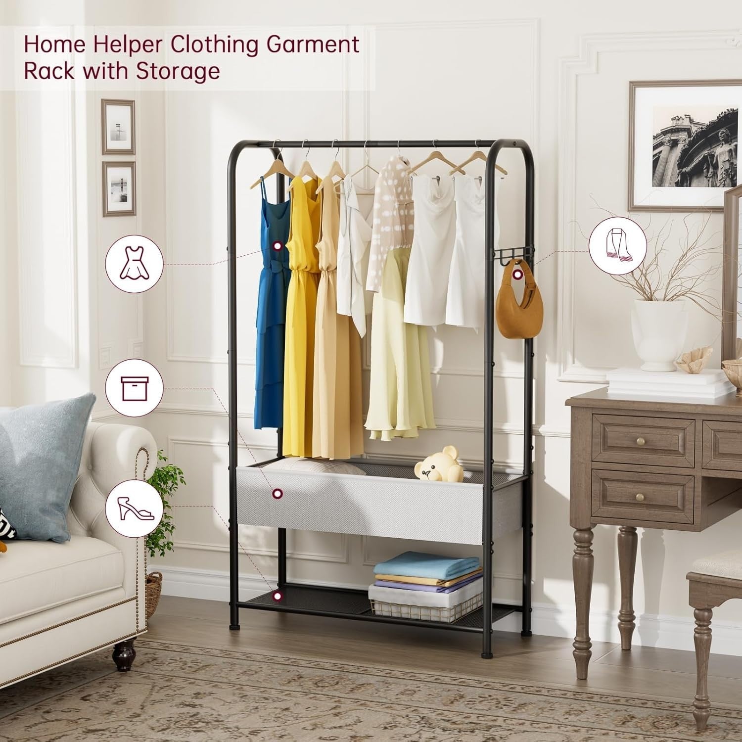 Heavy Duty Clothes Rail with Wheels & Shelf – Black 81×30×183cm
