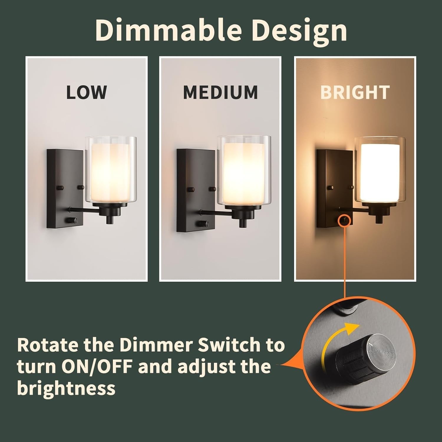 Dimmable Industrial Wall Sconces Set of 2, Matte Black, Remote