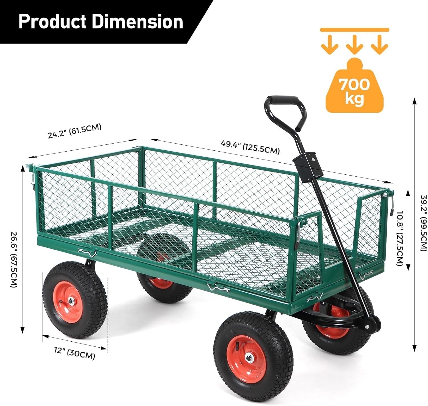 Green Heavy Duty Garden Trolley 700kg Mesh Cart Wagon Dump Truck 125.5×61.5cm