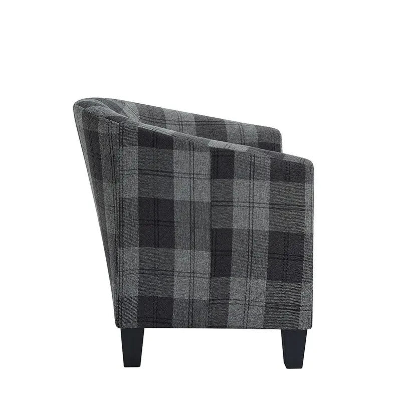 Accent Tub Chair Grey Tartan Fabric Armchair Padded Seat Lounge Sofa