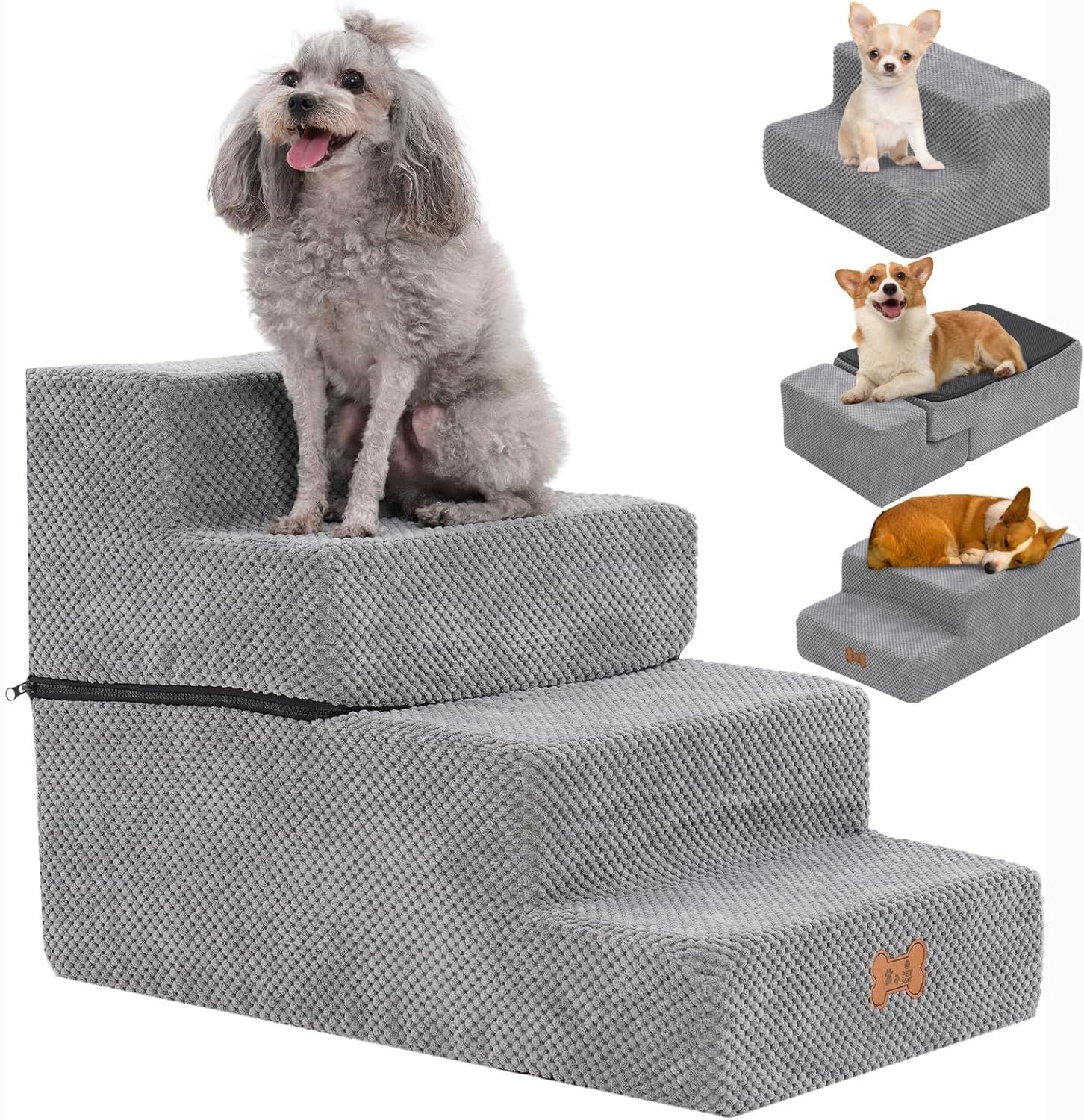4‑Step Foam Dog Stairs & Ramp for Bed Sofa – Non‑Slip Washable Pet Steps