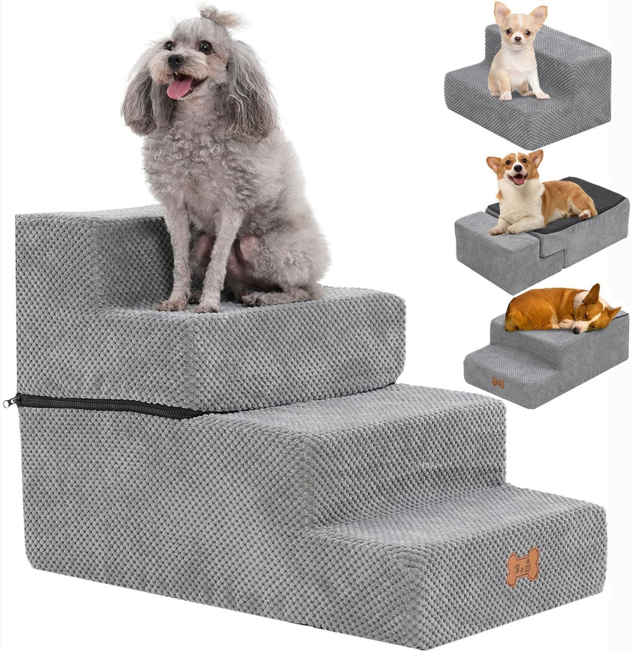 4‑Step Foam Dog Stairs & Ramp for Bed Sofa – Non‑Slip Washable Pet Steps