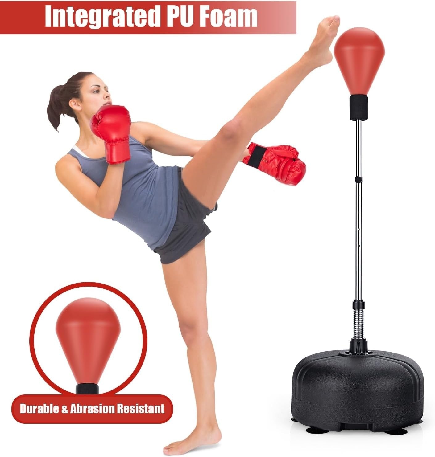 Adjustable Reflex Boxing Ball Stand Freestanding Suction Base Gloves