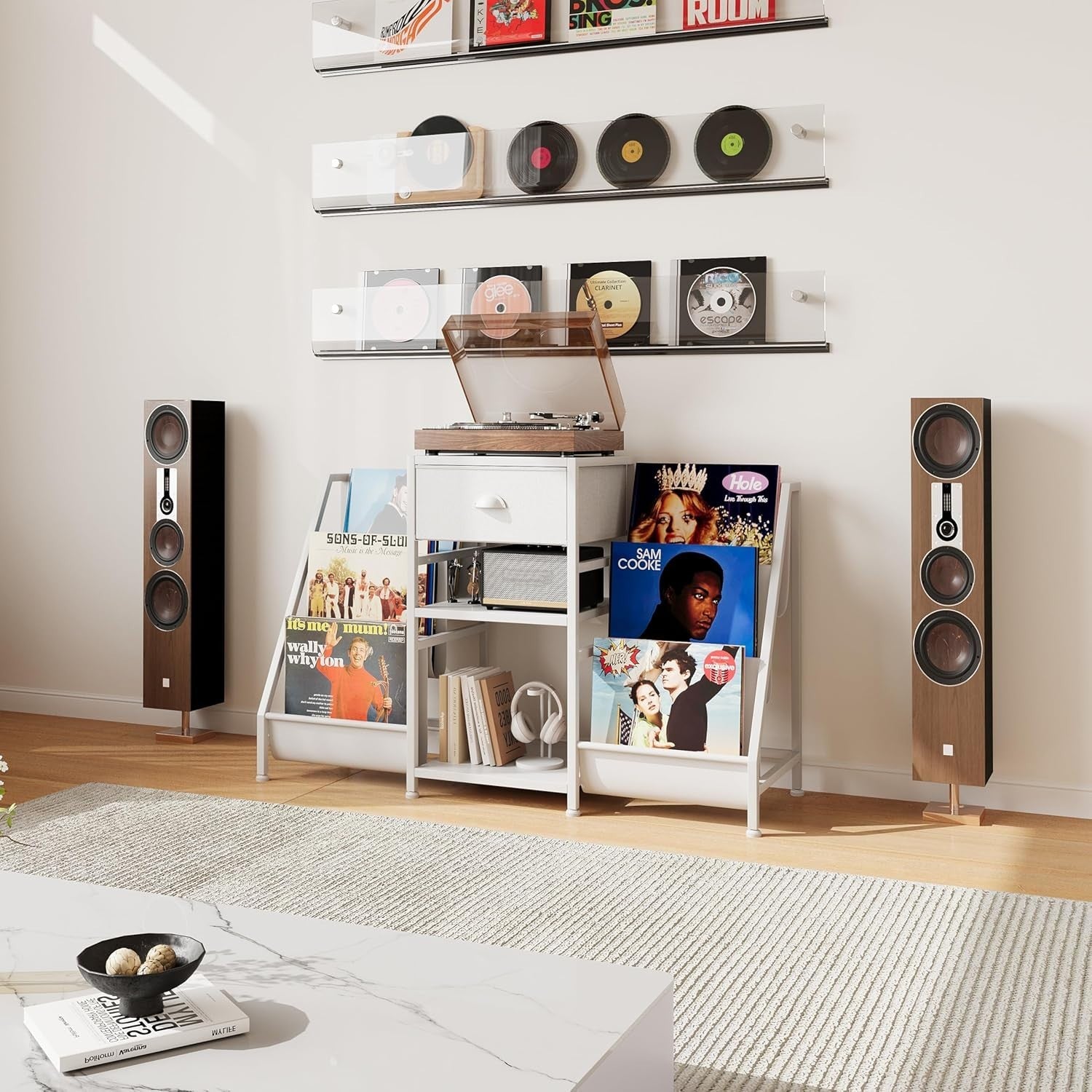 Vinyl Record Player Stand Storage Cabinet Holds 280 Albums White