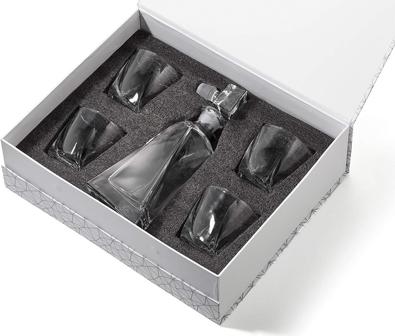 Crystal Whiskey Decanter Set 5-Piece | 22oz Carafe + 4 Old Fashioned Glasses Gif