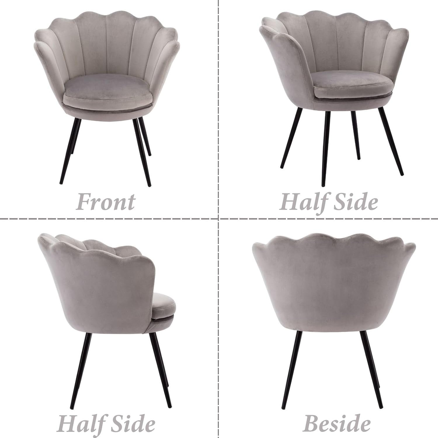 Grey Velvet Lounge Chair Gold Legs | Petal Back Armchair for Bedroom