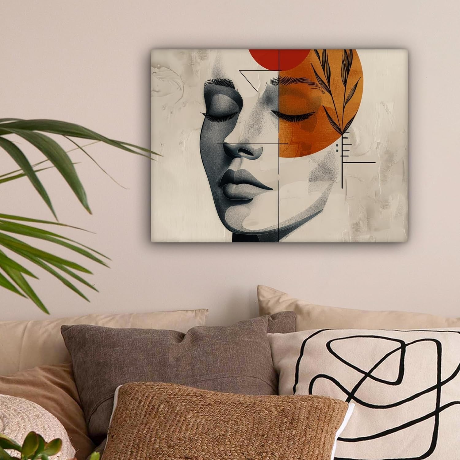 Abstract Woman Botanical Canvas Wall Art 40x30cm Modern Orange Print