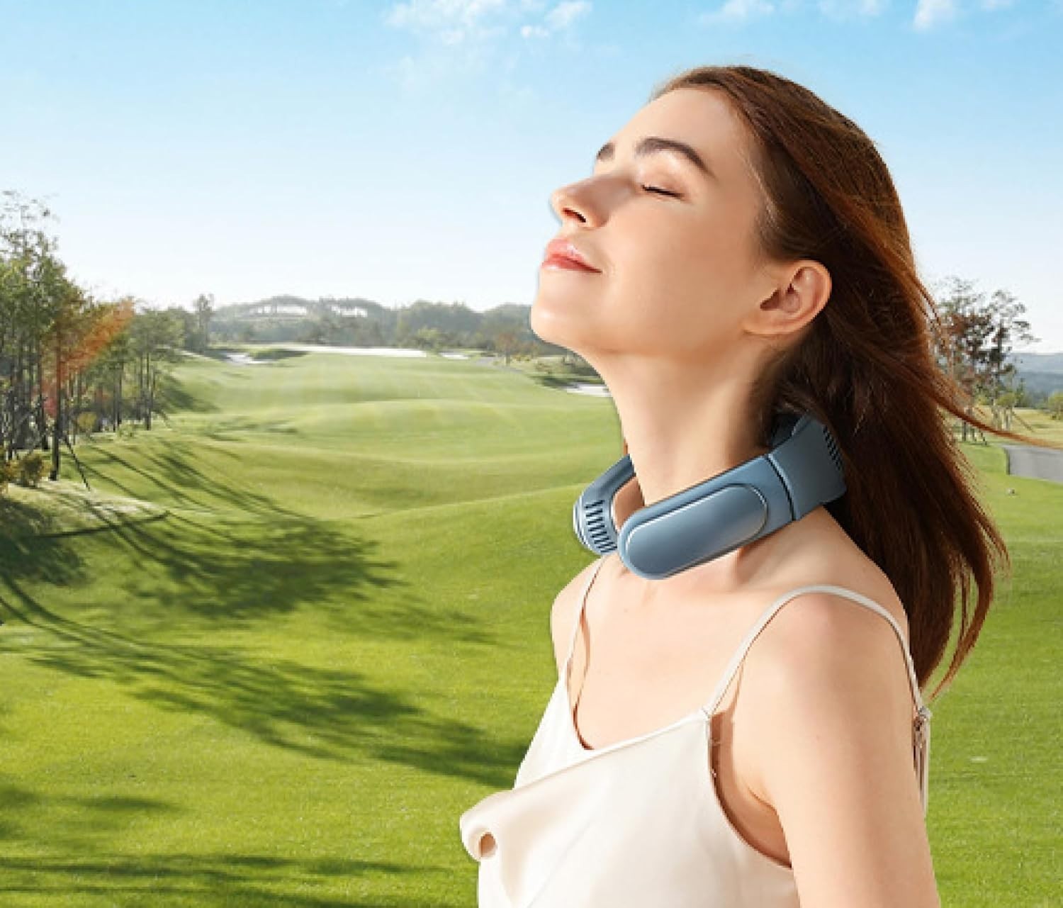 Hanging Neck Fan Cold & Warm Compress with Digital Display – Foldable Portable