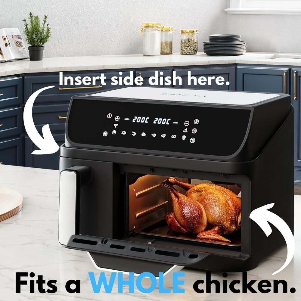 Dual Zone Air Fryer Oven Combo 9.5L Sync Cook 10 Presets Window Black