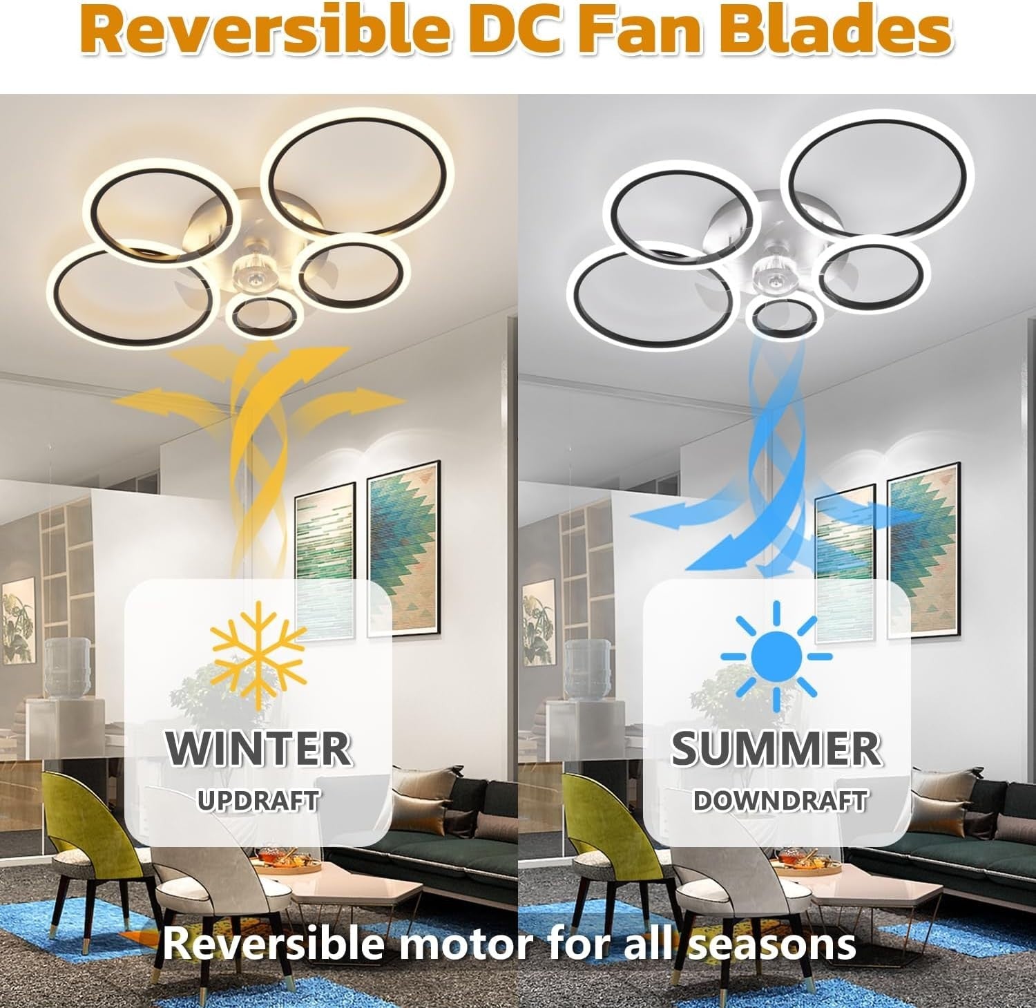 ycwdcz 100CM Smart Ceiling Fan with Light, Black, 6-Speed, Remote, LED