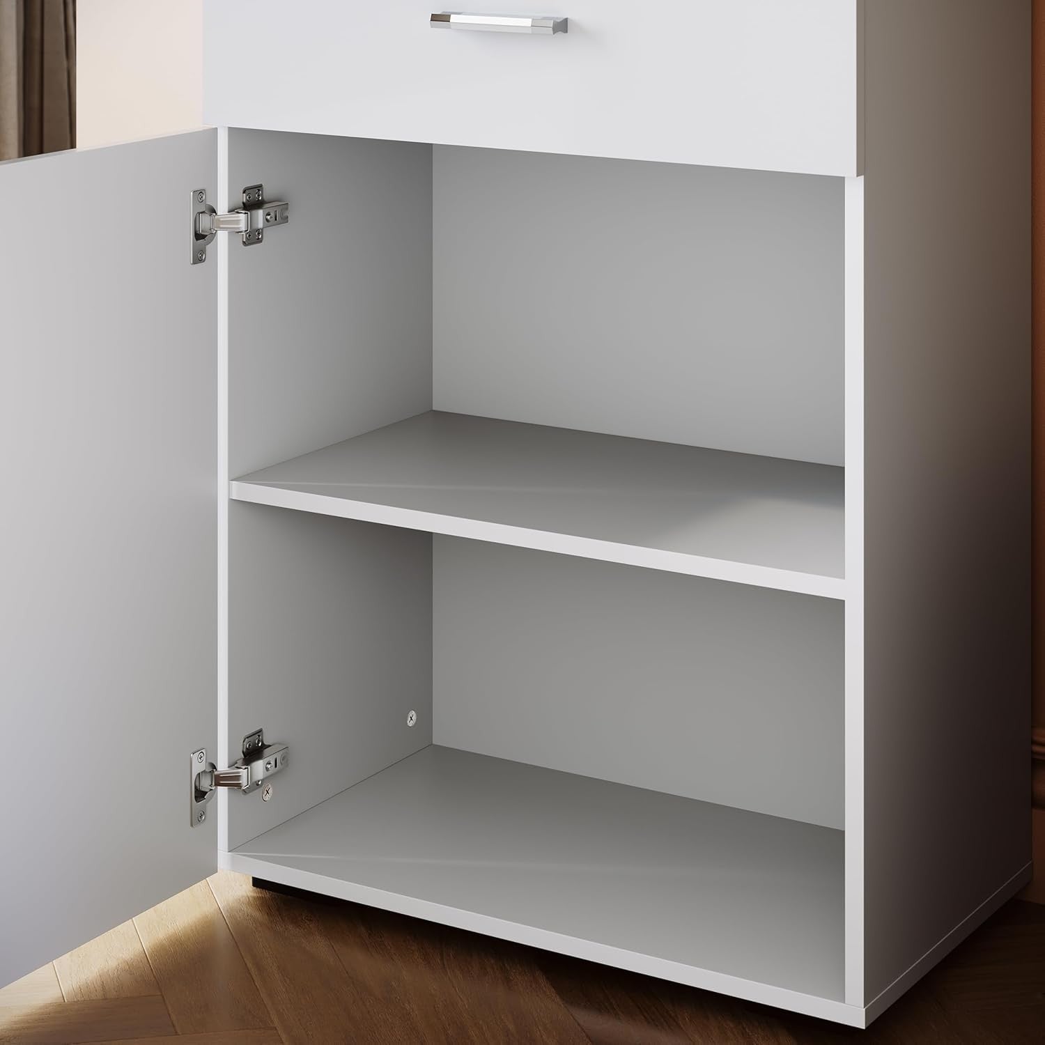 White Gloss Tall LED Display Cabinet 165cm Modern Cupboard with Drawer & Shelves