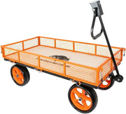 Heavy Duty Garden Trolley Flatbed Cart with PU All-Terrain Wheels & Fold Sides