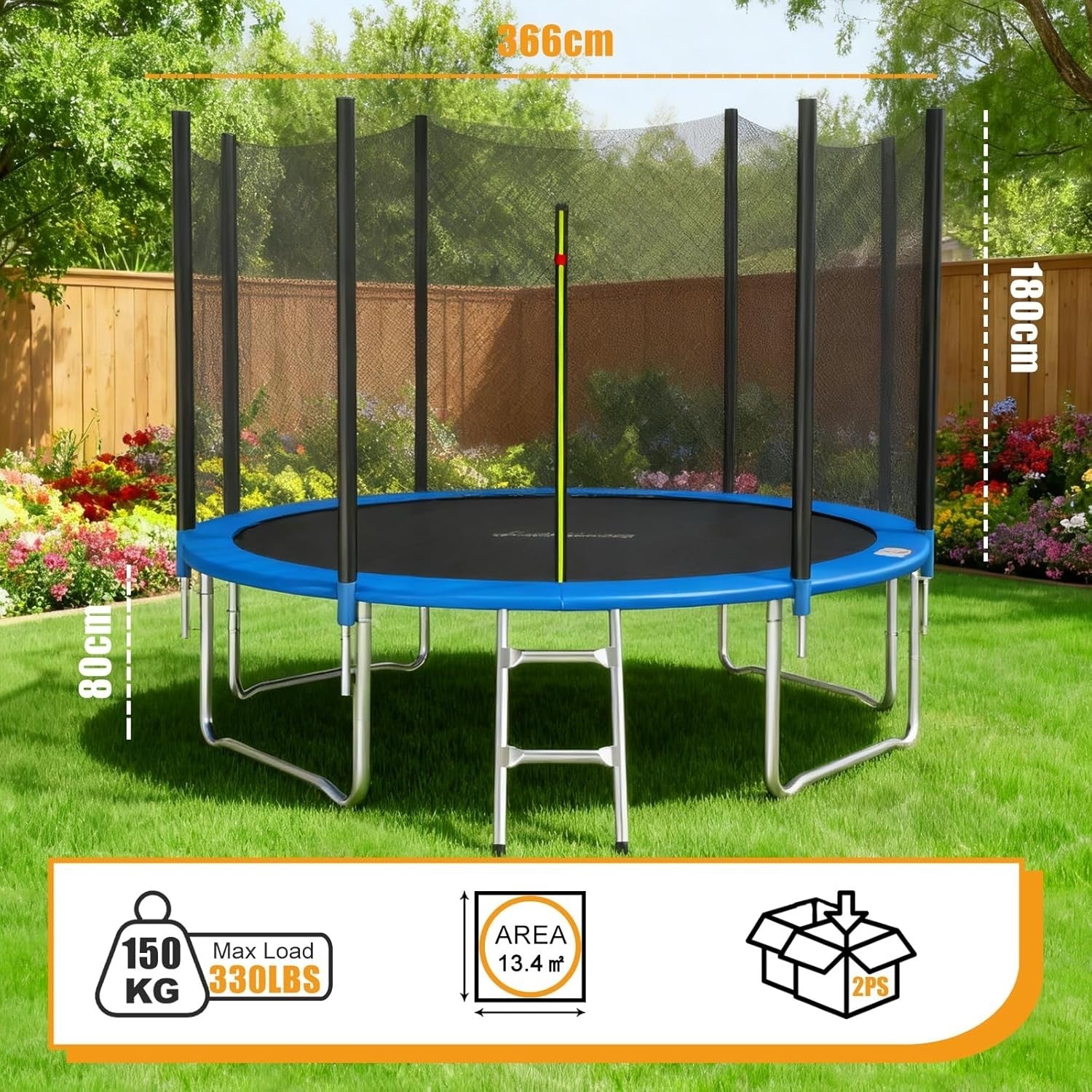 12ft Outdoor Garden Trampoline Kids Safety Net Ladder Heavy Duty