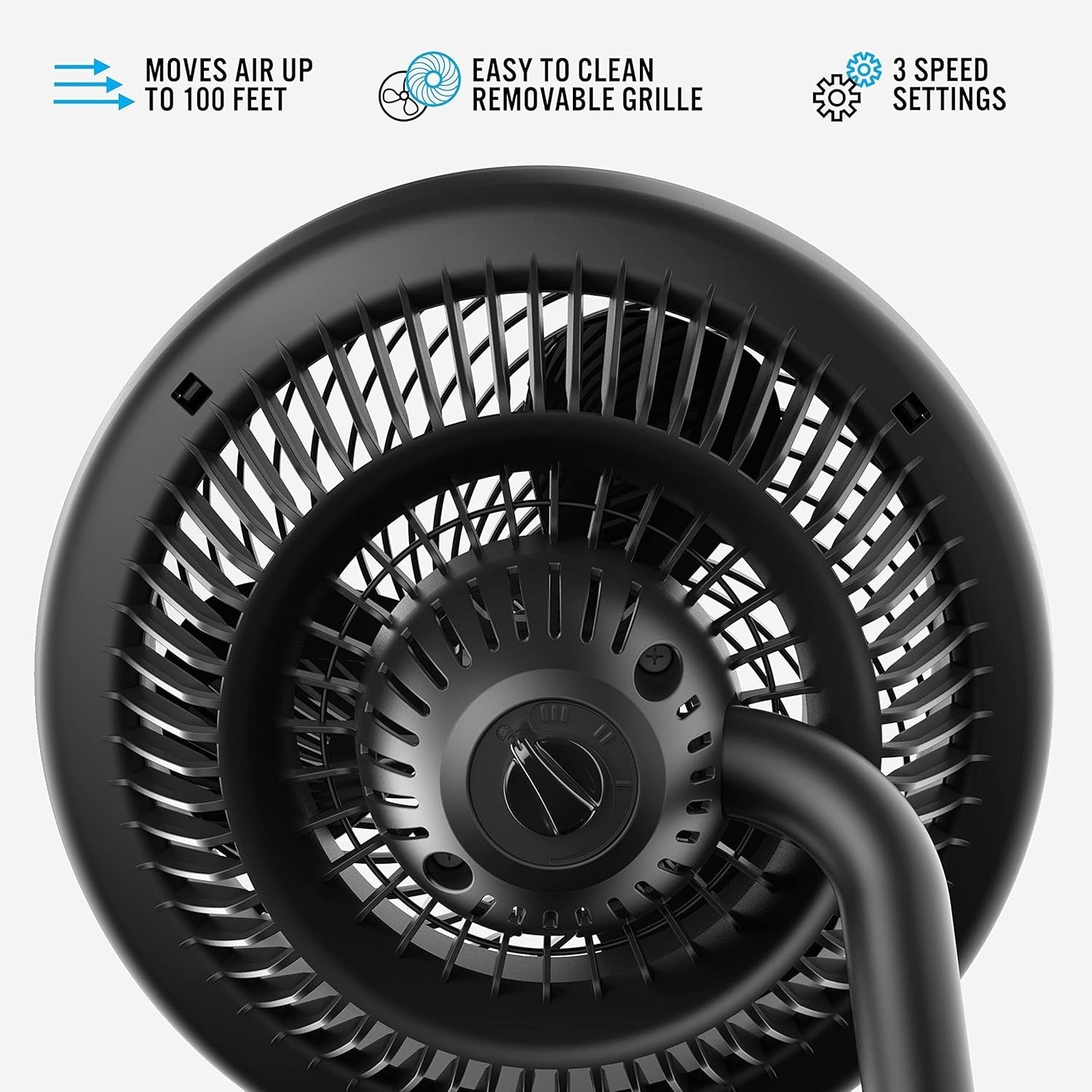 Black Floor Fan – 12" Adjustable Height Air Circulator w/ 3-Speed Powerful Flow