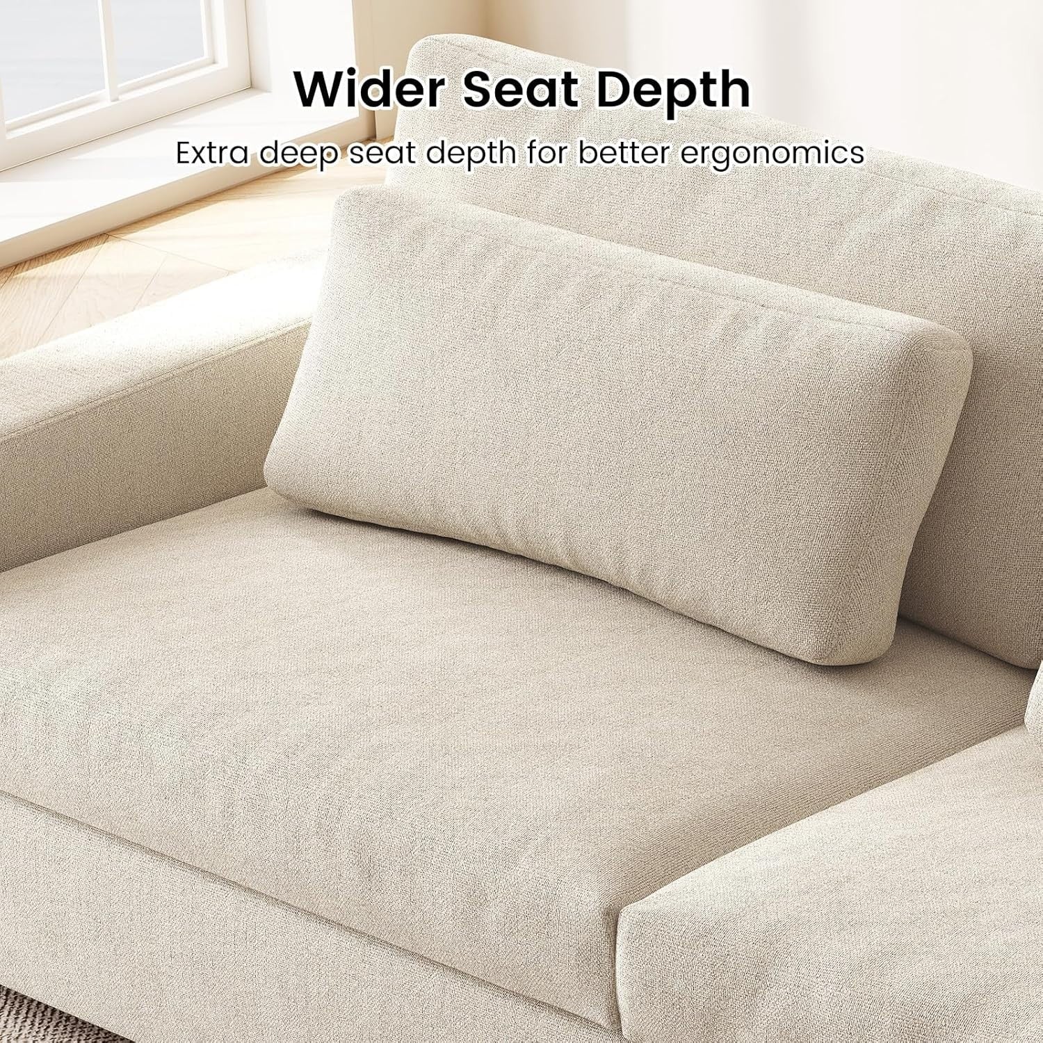 Modern 2-Seater Deep Seat Sofa Beige Fabric Couch with Cushions, 105” Wide