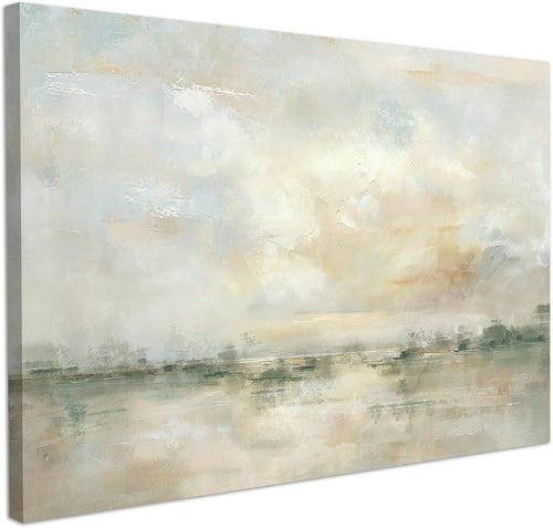 Abstract Neutral Canvas Wall Art Framed Modern Watercolor Landscape Decor