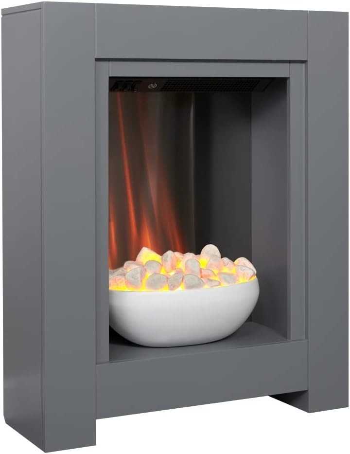 Electric Fireplace Suite Grey 23” Fire Surround LED Pebble Heater