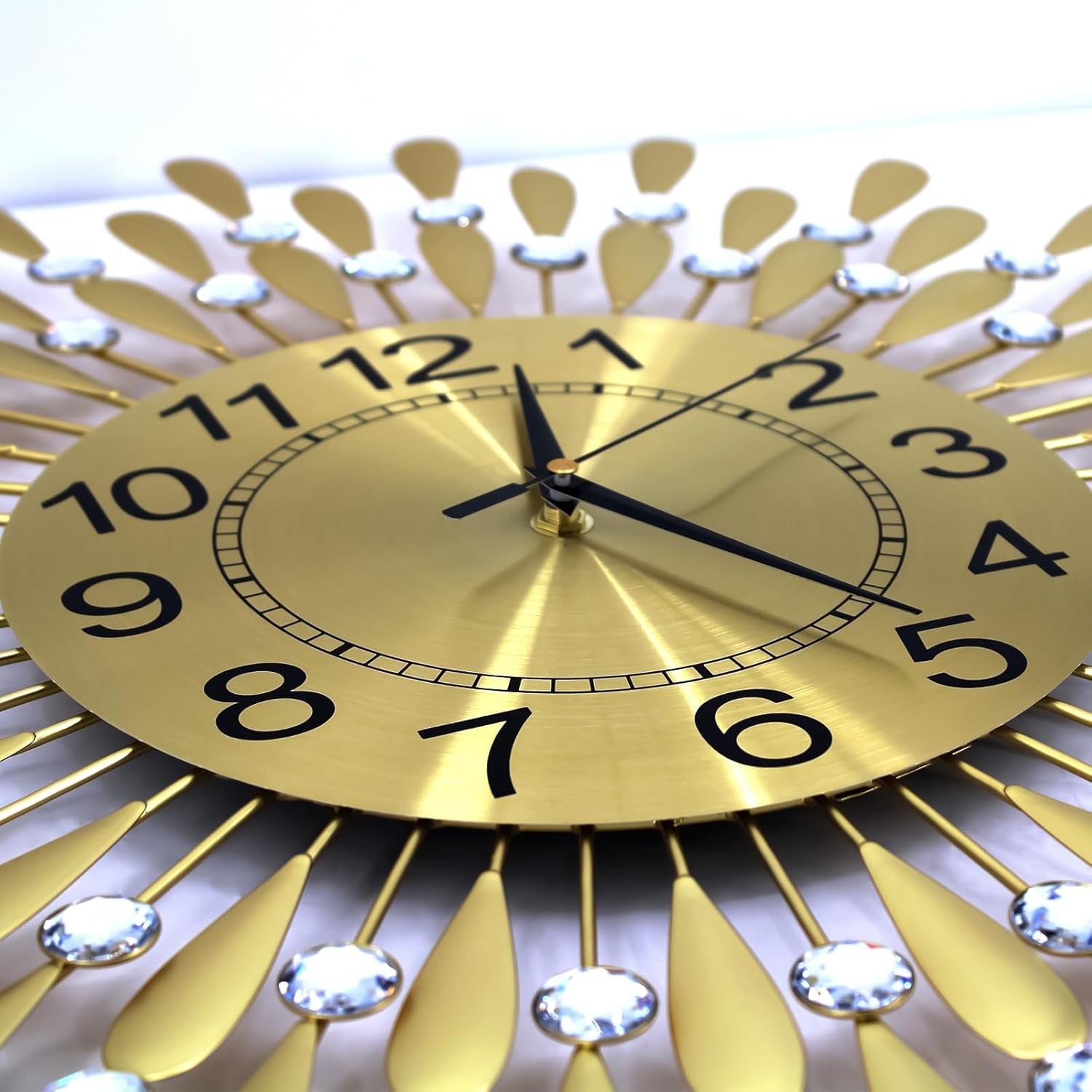 60cm Golden Sunburst Wall Clock – Luxury Diamante Beaded Metal Design