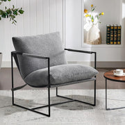 Grey Modern Lounge Sling Chair Boucle Fabric Metal Frame