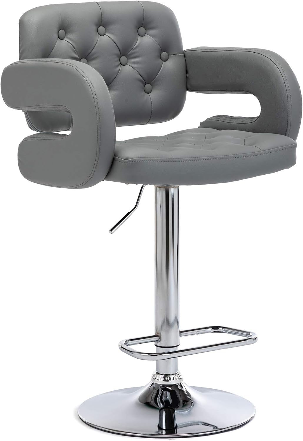 Light Grey Adjustable Swivel Kitchen Breakfast Bar Stool Faux Leather