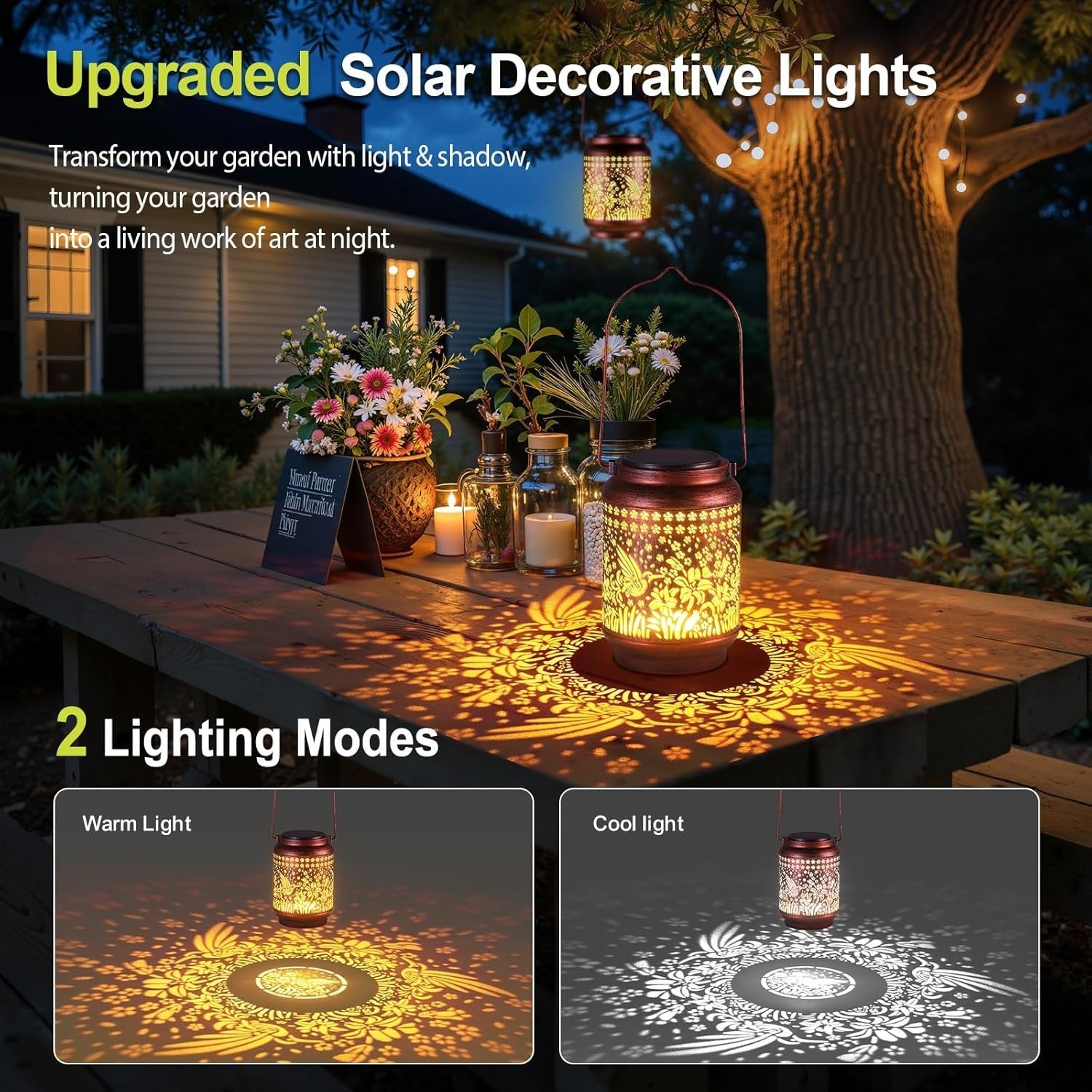 2 Pack Solar Hummingbird Lanterns Garden Lights • Waterproof Hanging Decor