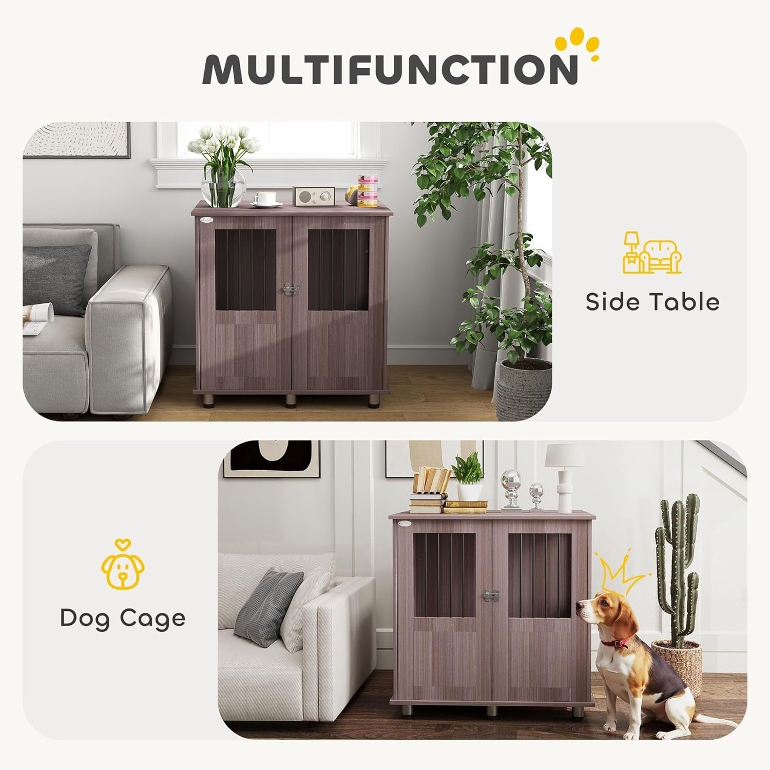 Purple Dog Crate Furniture 85x55x75cm – Indoor Kennel with Tabletop & Locking Do