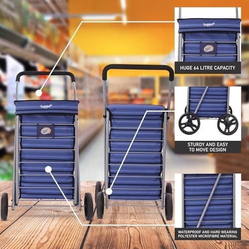 Lightweight 4 Wheel Shopping Trolley 75.6L Foldable Push Pull Bag