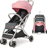 Pink Lightweight Baby Pushchair One Hand Fold Travel Buggy 5 Point