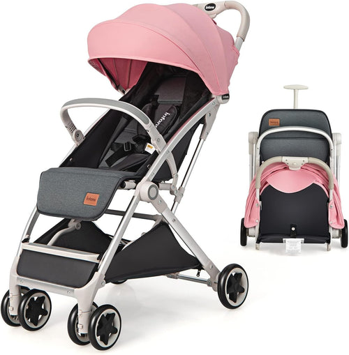 Pink Lightweight Baby Pushchair One Hand Fold Travel Buggy 5 Point