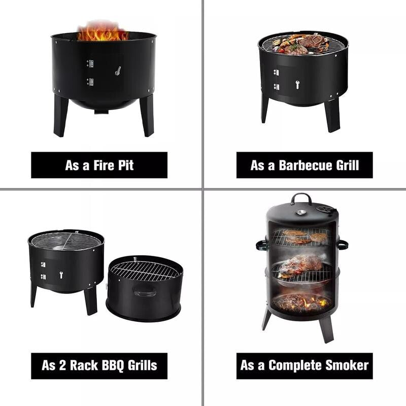 Outdoor BBQ Smoker Grill Barrel Fire Pit – Portable Charcoal Garden Grill