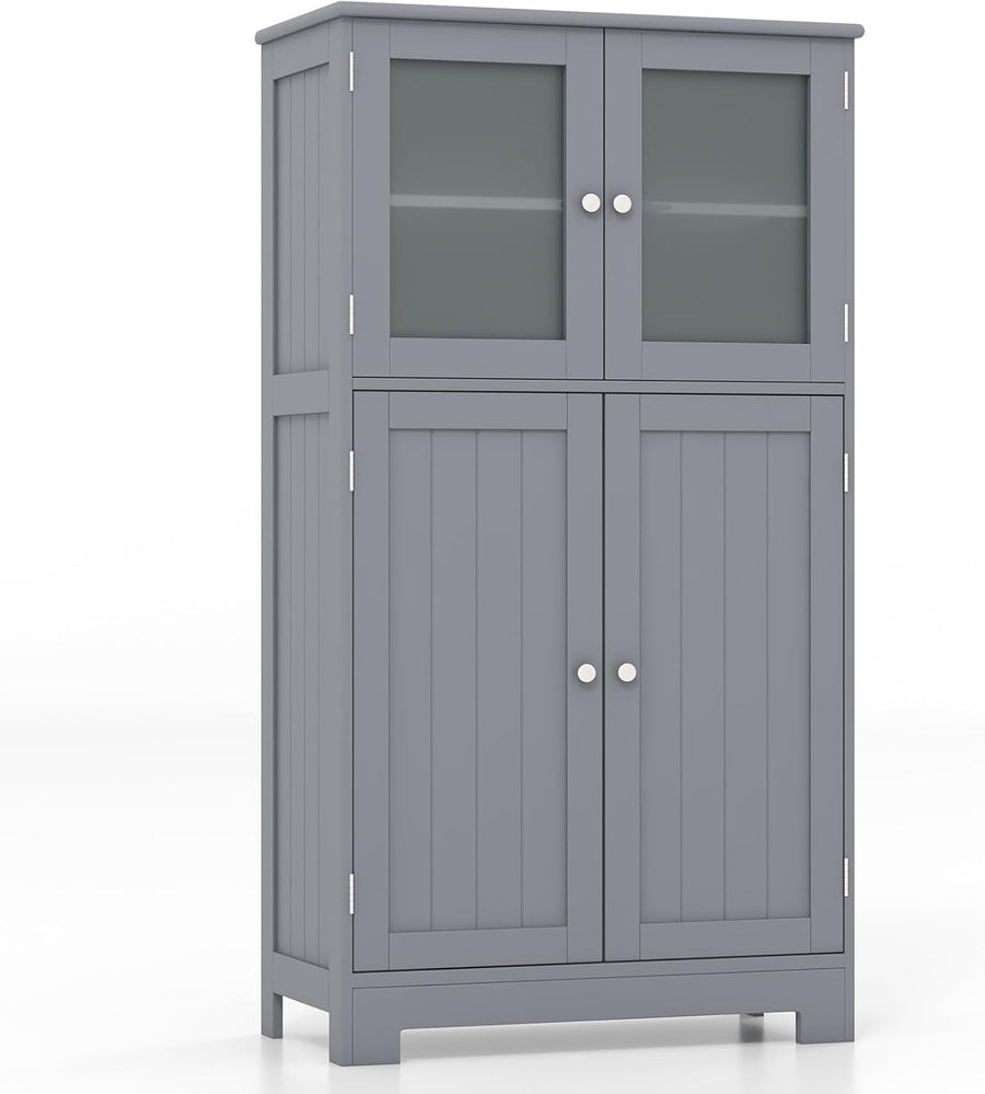 Freestanding Bathroom Floor Cabinet with Tempered Glass & Adjustable Shelves