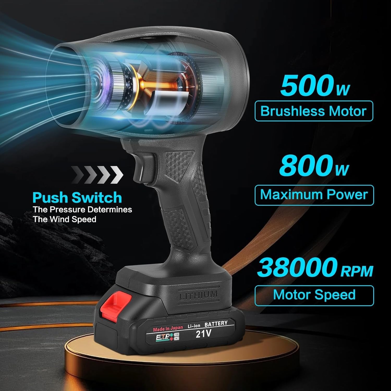 Small Cordless Leaf Blower 38000RPM High Power 21V Battery Handheld