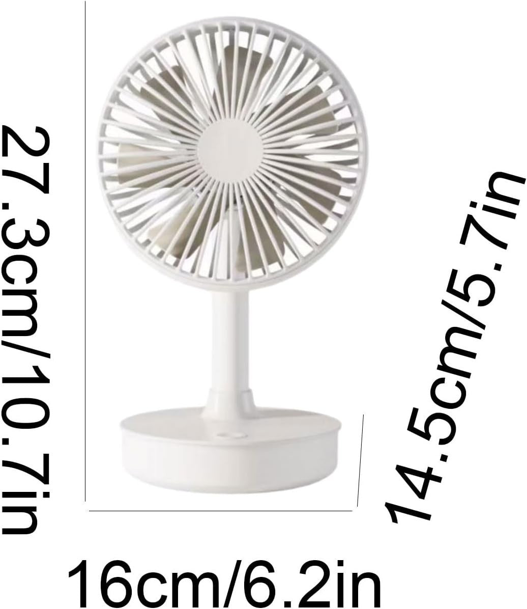 White Portable Table Fan – Lightweight USB Rechargeable 3-Speed Handheld Cooling
