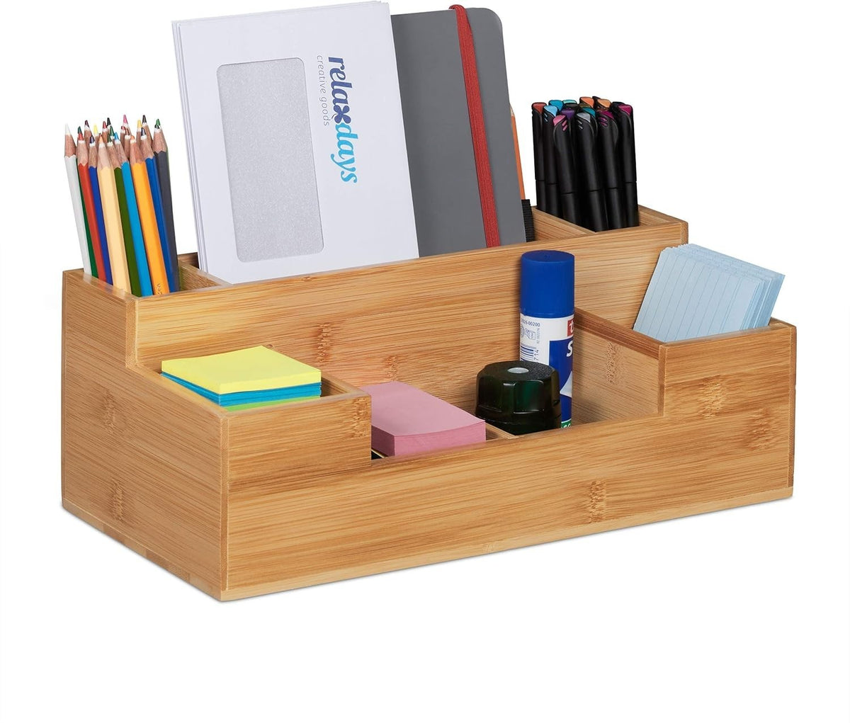 Bamboo Desk Organiser with 7 Compartments, Pen & Letter Storage