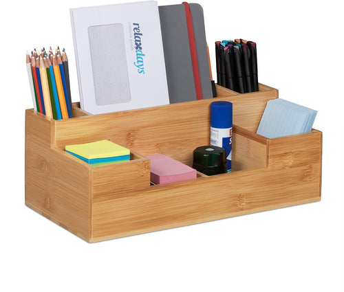 Bamboo Desk Organiser with 7 Compartments, Pen & Letter Storage