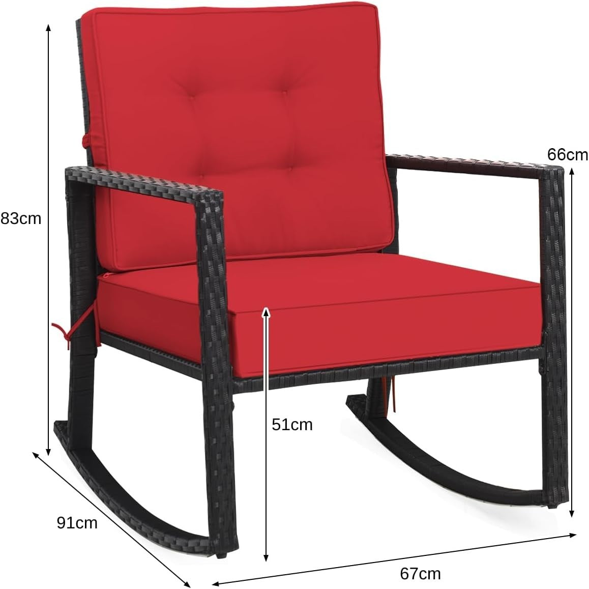 Outdoor Wicker Rocking Chair with Cushions & Armrest for Patio Comfort