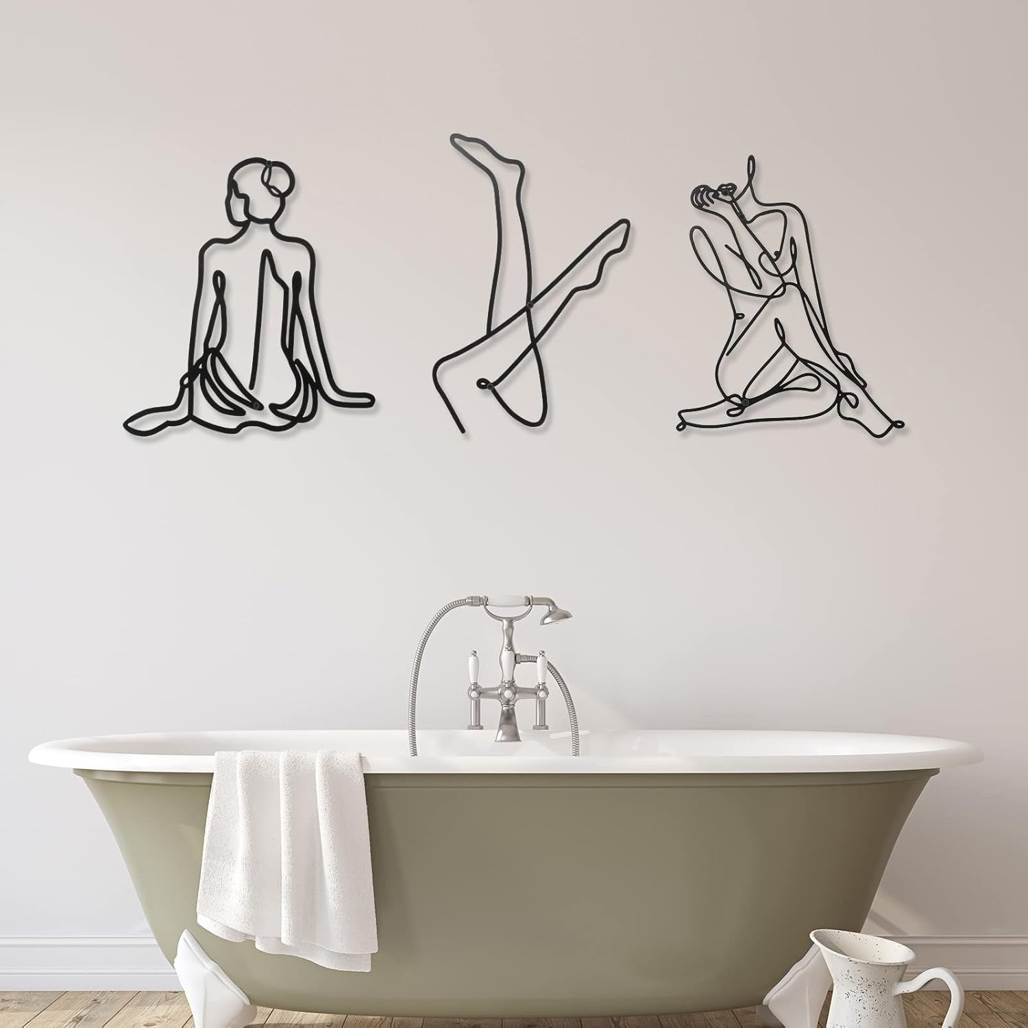 3-Piece Black Metal Wall Art Minimalist Abstract Woman Decor